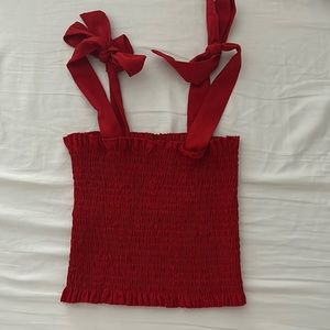 Red crop top with tied strings